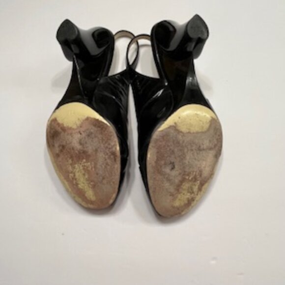 Bruno Magli Black Patent Leather Open Toe Slingback Wedge Sandals Sz 36 - Picture 7 of 7